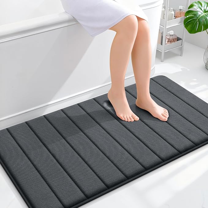 OLANLY Memory Foam Long Bathroom Rugs Runner 44x24, Super Soft Absorbent | Dark Gray, Quick Dry Bath Mat, Machine Washable Shower Floor Rugs, Bathmat Carpet for Bathroom Floor, Tub and Shower