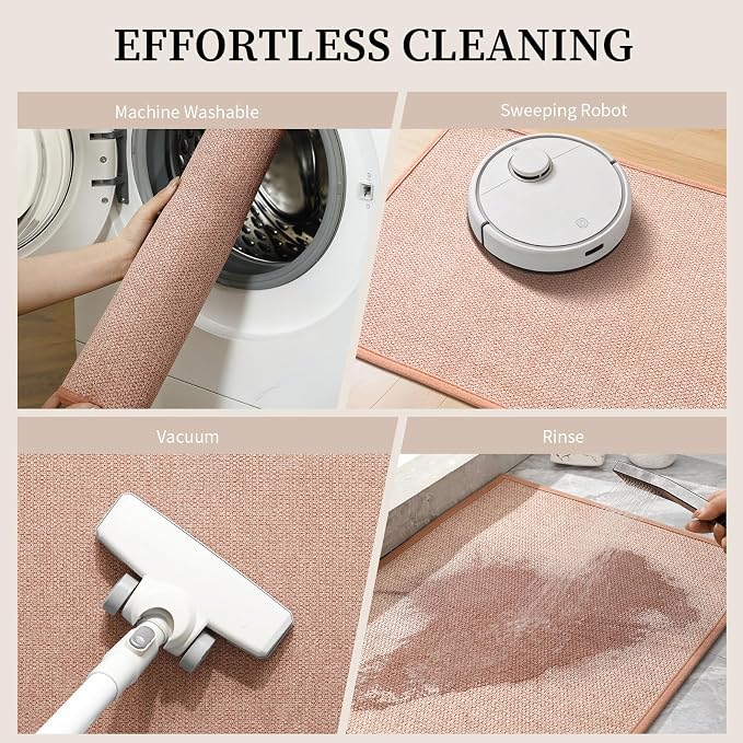 YIHOUSE Pink Bathroom Rugs Sets 2 Piece, Quick Dry Thin Bath Mat with Toilet Rug, Non Slip Absorbent Machine Washable, Bath Rugs for Tub Sink Home Decor (17"x24" + 17.5"x24" U-Shaped)