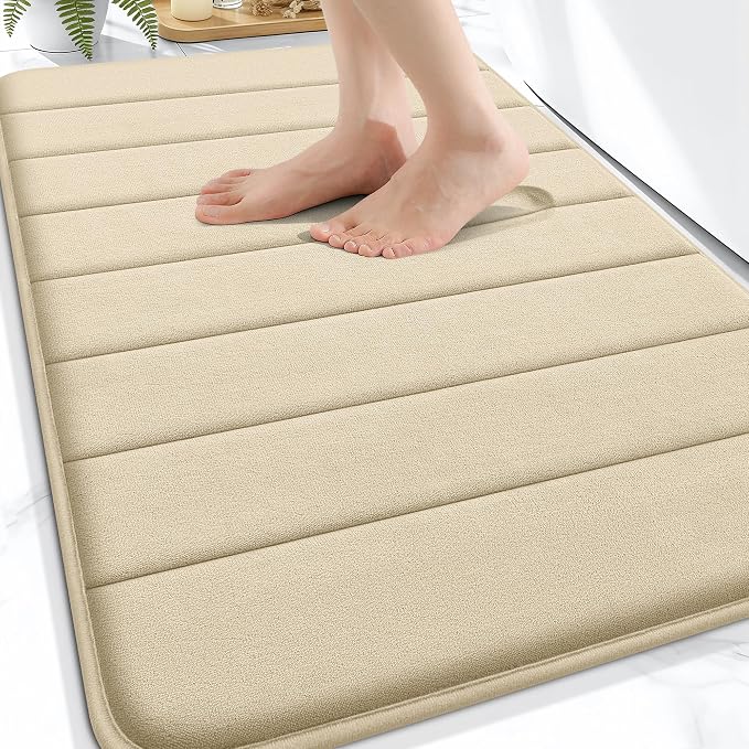 OLANLY Memory Foam Bath Mat 30x20, Super Soft and Absorbent Bathroom Rugs | Beige, Quick Dry Bath Rug, Machine Washable Shower Floor Mats, Bathmat Carpet for Bathroom Floor, Tub and Shower