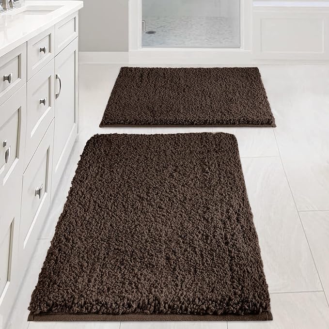 Bathroom Rugs Sets 2 Piece Non Slip Washable Bath Mat Set | Soft Absorbent bathroom mat set Microfiber bathroom floor mat Rubber Backed bath rug set for Floor, Tub and Shower
