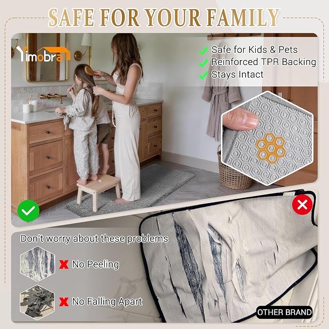 Yimobra Bath Rugs for Bathroom 32X20, Ultra Soft and Water Absorbent Bath Mats, Non Slip Plush Shower Rugs, Microfiber Thick Matts for Bathroom Floor/Tub, Machine Washable, Pure Gray