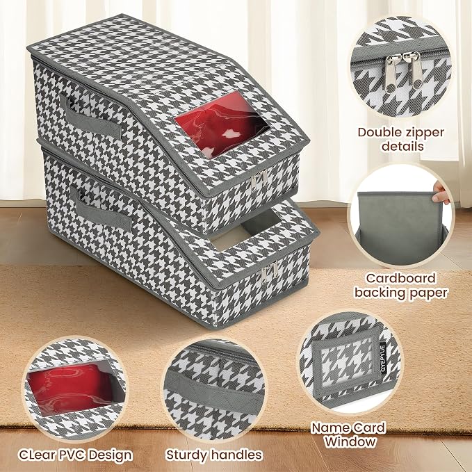 2 PCS Stackable Hat Storage for Baseball Caps, Large Hat Organizer with transparent window, Holds up to 30 Caps Hat Organizer (Gray and white)