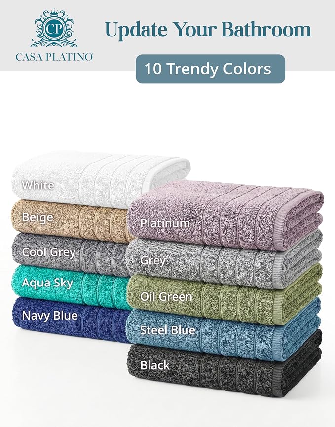 Casa Platino Large Bath Towel Set Absorbent Quick Dry 100% Cotton - Beige | Cotton Towels - Fade-Resistant Color, Classic Terry Weave, Densely Woven, Coordinated Colors, Dobby Border Accent