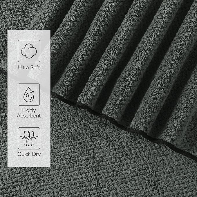 REDKISS Soft 6 Piece Bath Towels Set, 2 Large Bath Towel Sheet, 2 Hand Towels, 2 Washcloths, Highly Absorbent, Quick Dry, Lightweight Towel Sets Collection, Premium Gray Towels for Bathroom, Gym & Spa
