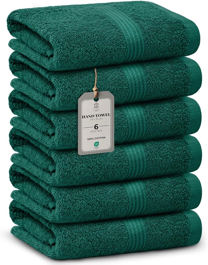 Luxe 6-Piece Hand Towel Set – Soft & Absorbent Cotton, Hotel Quality, Quick-Drying, Easy Care, 16 x 28 in (Sports Green)