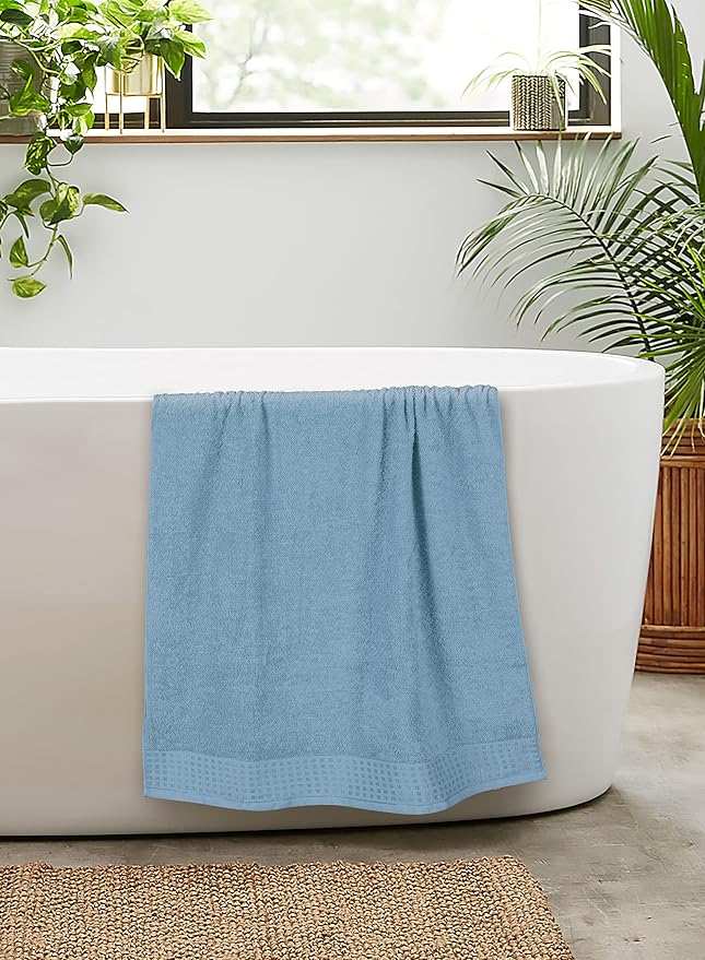 GLAMBURG 100% Cotton 2 Pack Oversized Bath Towel Set 28x55 Inches, Ultra Soft Highly Absorbant Compact Quickdry & Lightweight Large Bath Towels, Ideal for Gym Travel Camp Pool - Sky Blue