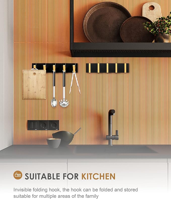 2 Pack，Bathroom Towel Hooks for Wall，Black Gold Wall Hooks for Coats，Towel Hooks for Bathrooms，Perforated or Free Perforated，Black Gold Towel Hooks，Towel Door Hooks，Also for Balcony，Kitchen.