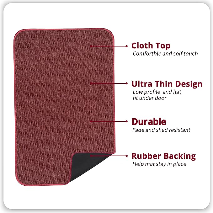 Bath Mat,Ultra Thin Bathroom Rugs,Rubber Bath Mats for Bathroom,Bath rugs | Non Slip,Quick Dry,Machine Washable,Low Pile,Absorbent,Shower Outside,Sink,Bathroom Decor Accessories.Red,1'5"x2'3"(2 Pack)