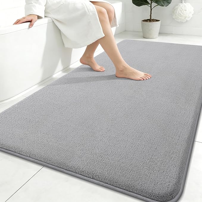 Smiry Memory Foam Bath Mat 71x47, Extra Soft Absorbent Bathroom Rugs | Grey Quick Dry, Machine Washable Bath Mats for Bathroom, Shower, Tub and Home Decor Accessories