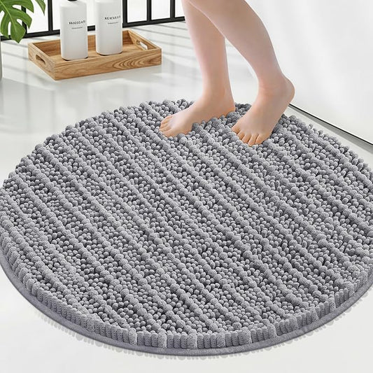 Smiry Bathroom Rugs Round 24X24, Extra Soft Rubber Backing Bath Mats | Grey Machine Washable Non Slip Quick Dry Bath Mats for Bathroom Floor, Tub, Shower, Home Decor Accessories