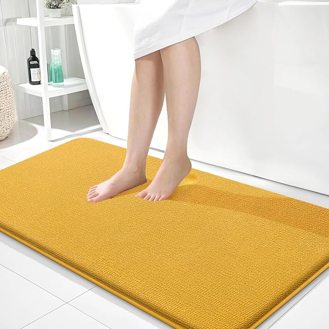 OLANLY Memory Foam Bathroom Runner Rugs 44x24, Long Bath Mat, Golden Yellow | Soft Quick Dry Bath Rugs, Non-Slip, Absorbent Machine Washable Mat for Bathroom Floor, Tub and Shower, Home Decor Accessories
