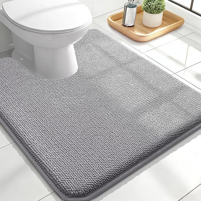 OLANLY Memory Foam Bathroom Toilet Rugs U-Shaped 24x20, Soft Bath Mat, Grey | Quick Dry Bath Rugs, Non-Slip, Machine Washable Absorbent Carpet for Bathroom Floor, Tub and Shower, Home Decor Accessories
