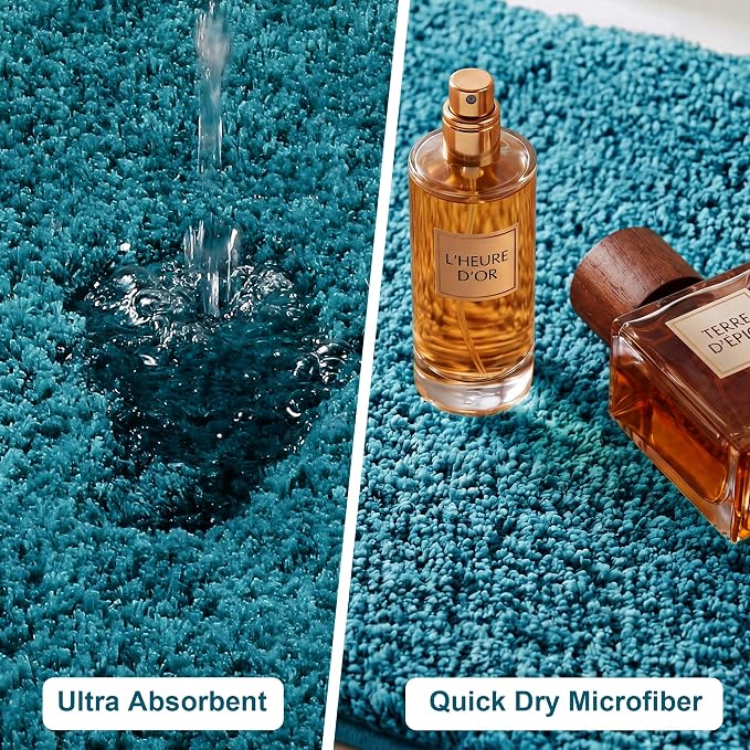 Bathroom Rugs Sets 2 Piece Non Slip Washable Bath Mat Set | Microfiber bath rug set with toilet mats for bathroom , Soft Absorbent toilet rug set TPR Rubber Backed bathroom floor mat