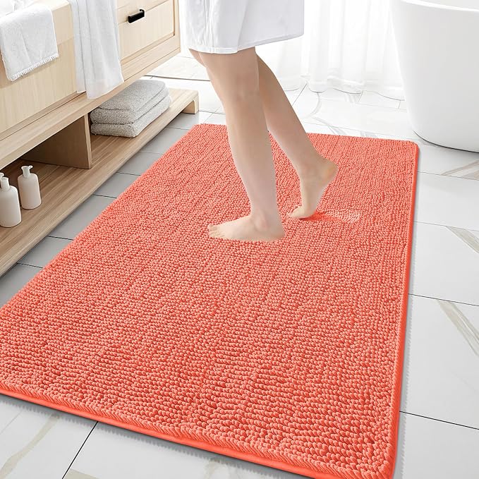 OLANLY Large Bathroom Rugs 59x35, Extra Soft Absorbent Chenille Bath Rugs | Coral, Quick-Drying Rubber Backing, Machine Washable Bath Mat for Bathroom Floor, Tub and Shower, Home Decor Accessories