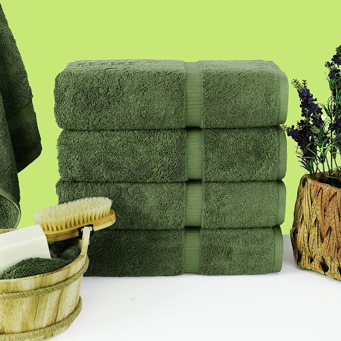 Chakir Turkish Linens 100% Cotton 4-Pack Bath Towels 27x54, Moss | 100% cotton bath towels, set of 4 at 27x54, OEKO-TEX certified, soft plush and absorbent