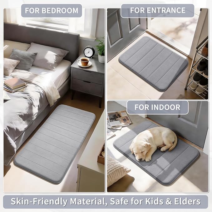 Yimobra Bathroom Runner Rugs 72"x24" Non Slip Washable Memory Foam Bath Mat, Super Soft Water Absorbent Hallway Carpet for Vanity Tub Shower, Gray