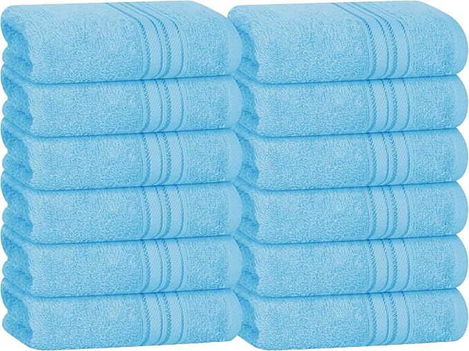 BOUTIQUO Ultra Soft Cotton Washcloths, Contains 12 Piece Face Cloths 12x12 inch, Ideal for Everyday use Face Towels, Compact & Lightweight Multi Purpose Washcloths - Sky Blue