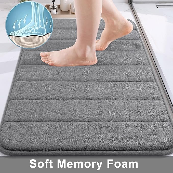 Buganda Memory Foam Bath Mat 44 x 17, Ultra Soft Absorbent Bathroom Rugs | Grey, Machine Washable Quick Dry Bath Mats for Bathroom Floor, Shower and Tub, Home Decor Accessories