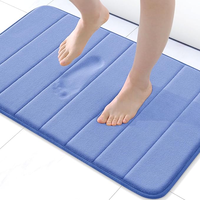 Buganda Memory Foam Bath Mat 30 x 20, Ultra Soft Absorbent Bathroom Rugs | Cornflower Blue, Machine Washable Quick Dry Bath Mats for Bathroom Floor, Shower and Tub, Home Decor Accessories
