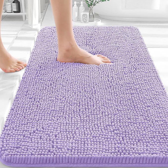 OLANLY Bathroom Rugs 36x24, Extra Soft Absorbent Chenille Bath Rugs | Lavender, Quick-Drying Rubber Backing, Machine Washable Bath Mat for Bathroom Floor, Tub and Shower, Home Decor Accessories
