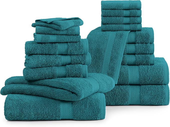 LANE LINEN Bath Towel Set 100% Cotton 18 Piece Soft Absorbent - Sea Port | Bath Towels Large Set -, Terry Weave Comfort, Soft & Long-Lasting, Hotel-Style Look, Machine Washable