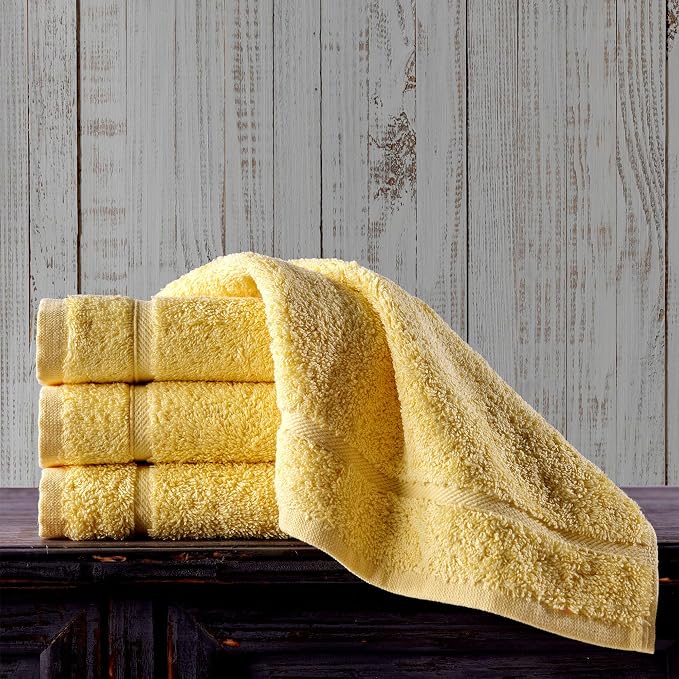 Washcloth Linen Set Premium Original Turkish Cotton, Hotel Quality for Maximum Softness & Absorbency for Face, Hand, Kitchen & Cleaning (Yellow, Washcloth Set)