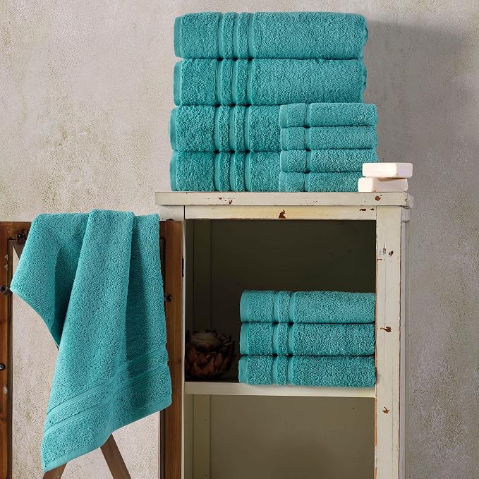 Hawmam Linen Teal Turquoise 6 Piece Bath Towels Set for Bathroom Original Turkish Cotton Soft, Absorbent and Premium 2 Bath Towels, 2 Hand Towels, 2 Washcloths