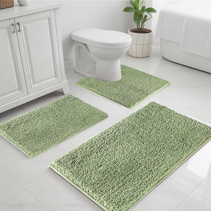 Bathroom Rugs Sets 3 Piece Non Slip Washable Bath Mat Set | Microfiber bath rug set with toilet mats for bathroom , Soft Absorbent toilet rug set TPR Rubber Backed bathroom floor mat