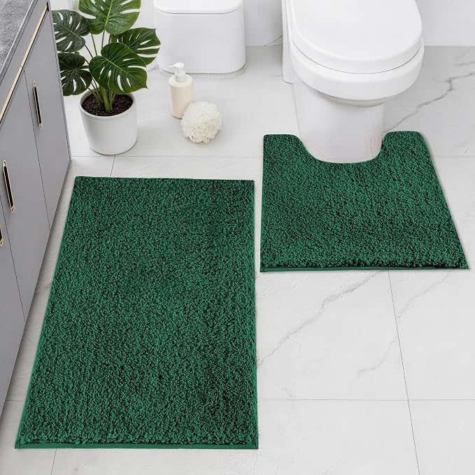 Bathroom Rugs Sets 2 Piece Non Slip Washable Bath Mat Set | Microfiber bath rug set with toilet mats for bathroom , Soft Absorbent toilet rug set TPR Rubber Backed bathroom floor mat