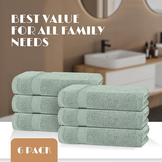 White Classic Wealuxe Green Bath Towels 24x50 Inch, Cotton Towel Set for Bathroom, Hotel, Gym, Spa, Soft Extra Absorbent Quick Dry 12 Pack
