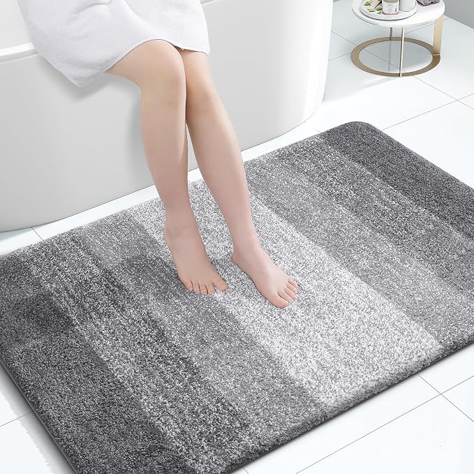 OLANLY Large Bathroom Rugs 47x32, Extra Soft Absorbent Microfiber Bath Rugs | Grey, Non-Slip Quick-Drying Rubber Backing, Machine Washable Plush Bath Mat for Floor, Tub and Shower, Home Decor Accessories