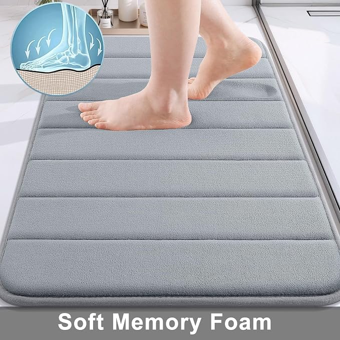 Buganda Memory Foam Bath Mat 45 x 27, Ultra Soft Absorbent Bathroom Rugs | Medium Grey, Machine Washable Quick Dry Bath Mats for Bathroom Floor, Shower and Tub, Home Decor Accessories