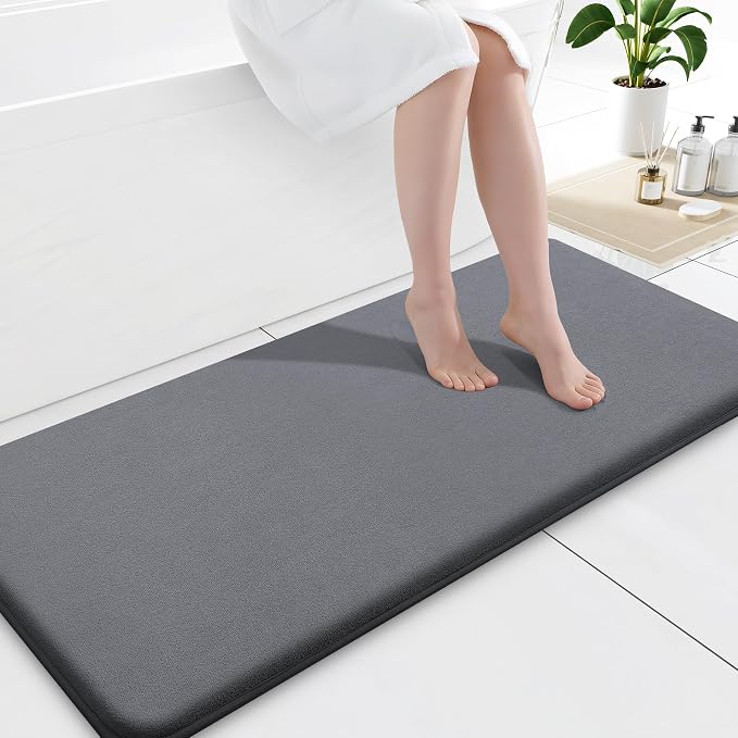 Smiry Memory Foam Bath Mat 47x20, Extra Soft and Absorbent Bathroom Rugs | Dark Grey, Quick Dry Machine Washable Non-Slip Bath Mat for Bathroom Floor, Shower and Tub