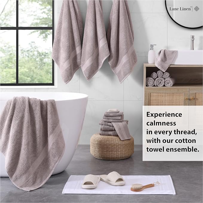 LANE LINEN Bath Towel Set 100% Cotton 18 Piece Soft Absorbent - Platinum | Cotton Towel Set - Densely Woven & Soft, Easy-Care, Coordinated Colors, OEKO-TEX Certified, Ring-Spun Durability