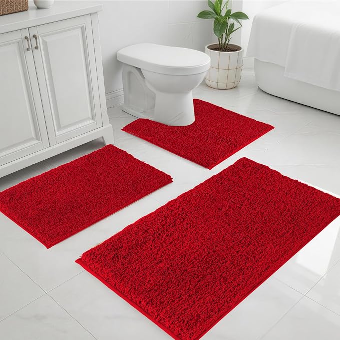 Bathroom Rugs Sets 3 Piece Non Slip Washable Bath Mat Set | Microfiber bath rug set with toilet mats for bathroom , Soft Absorbent toilet rug set TPR Rubber Backed bathroom floor mat