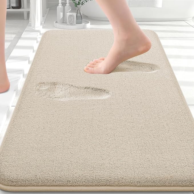 Smiry Memory Foam Bath Mat 30x20, Extra Soft Absorbent Bathroom Rugs | Beige Quick Dry, Machine Washable Bath Mats for Bathroom, Shower, Tub and Home Decor Accessories