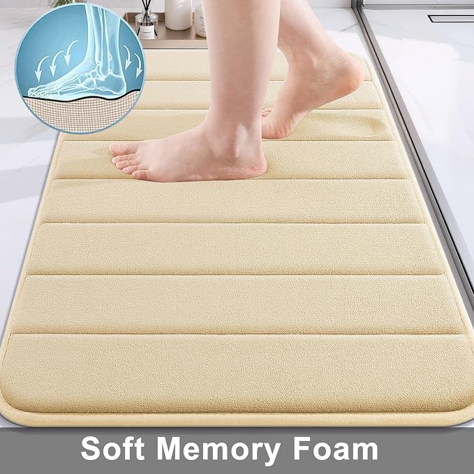 Buganda Memory Foam Bath Mat 55 x 24, Ultra Soft Absorbent Bathroom Rugs | Gold, Machine Washable Quick Dry Bath Mats for Bathroom Floor, Shower and Tub, Home Decor Accessories