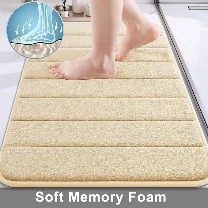 Buganda Memory Foam Bath Mat 70 x 24, Ultra Soft Absorbent Bathroom Rugs | Gold, Machine Washable Quick Dry Bath Mats for Bathroom Floor, Shower and Tub, Home Decor Accessories