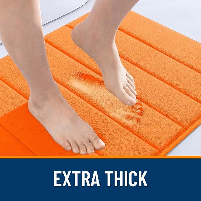 OLANLY Memory Foam Bath Mat 35x24, Super Soft and Absorbent Bathroom Rugs | Orange, Quick Dry Bath Rug, Machine Washable Shower Floor Mats, Bathmat Carpet for Bathroom Floor, Tub and Shower