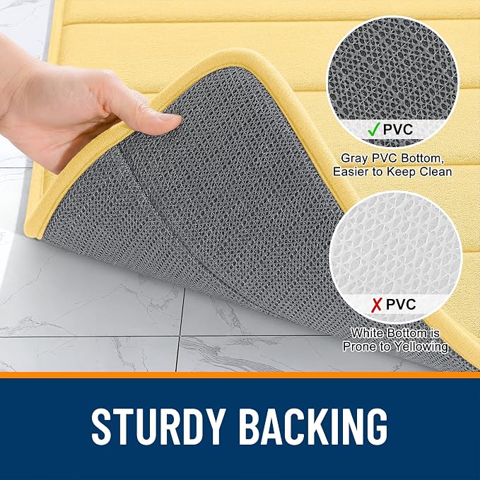 OLANLY Memory Foam Bath Mat 35x16, Super Soft and Absorbent Bathroom Rugs | Yellow, Quick Dry Bath Rug, Machine Washable Shower Floor Mats, Bathmat Carpet for Bathroom Floor, Tub and Shower