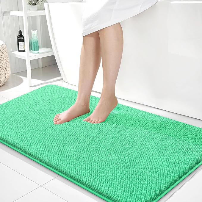 OLANLY Memory Foam Bathroom Runner Rugs 44x24, Long Bath Mats, Mint Green | Soft Quick Dry Bath Rugs, Non-Slip, Absorbent Machine Washable Mat for Bathroom Floor, Tub and Shower, Home Decor Accessories