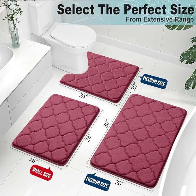 OLANLY Memory Foam Bath Mat Rug 30x20, Ultra Soft Bathroom Rugs, Burgundy | Thick Absorbent Carpet, Non-Slip Backing, Machine Washable, for Bathroom Floor, Tub, Shower and Home Decor Accessories