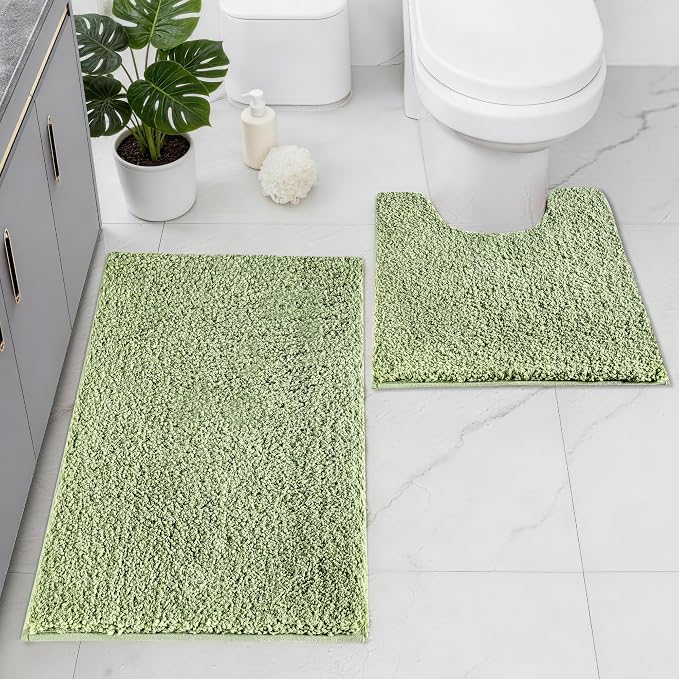 Bathroom Rugs Sets 2 Piece Non Slip Washable Bath Mat Set | Microfiber bath rug set with toilet mats for bathroom , Soft Absorbent toilet rug set TPR Rubber Backed bathroom floor mat