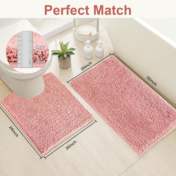 Bathroom Rugs Sets 2 Piece Non Slip Washable Bath Mat Set | Microfiber bath rug set with toilet mats for bathroom , Soft Absorbent toilet rug set TPR Rubber Backed bathroom floor mat