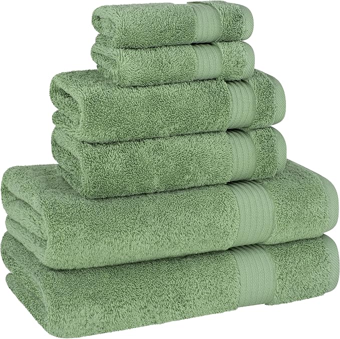 Cotton Paradise Towel Set of 6, 2 Bath Towels, 2 Hand Towels and 2 Washcloths Towels for Bathroom Sets, Green
