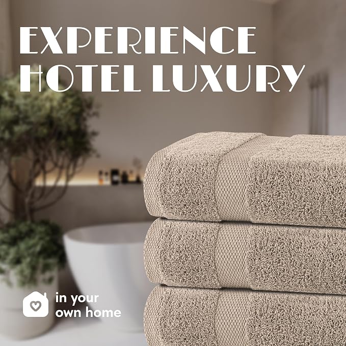 White Classic Wealuxe Taupe Bath Towels 24x50 Inch, Cotton Towel Set for Bathroom, Hotel, Gym, Spa, Soft Extra Absorbent Quick Dry 12 Pack