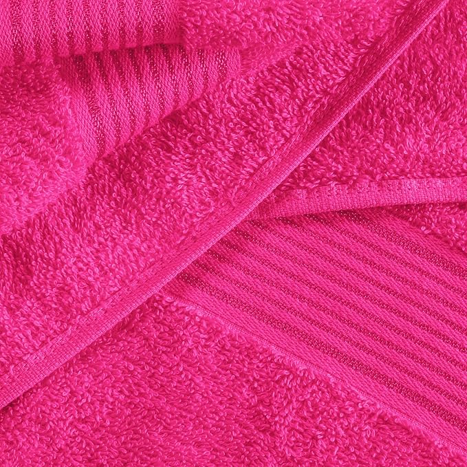 Ultra Soft 6 Pack Cotton Towel Set, Contains 2 Bath Towels 28x55 inch, 2 Hand Towels 16x24 inch & 2 Wash Coths 12x12 inch, Ideal Everyday use, Compact & Lightweight - Hot Pink