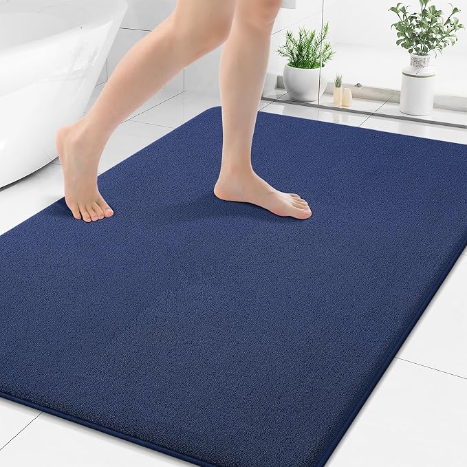 Smiry Memory Foam Bath Mat 44x32, Extra Soft Absorbent Bathroom Rugs | Navy Blue Quick Dry, Machine Washable Bath Mats for Bathroom, Shower, Tub and Home Decor Accessories