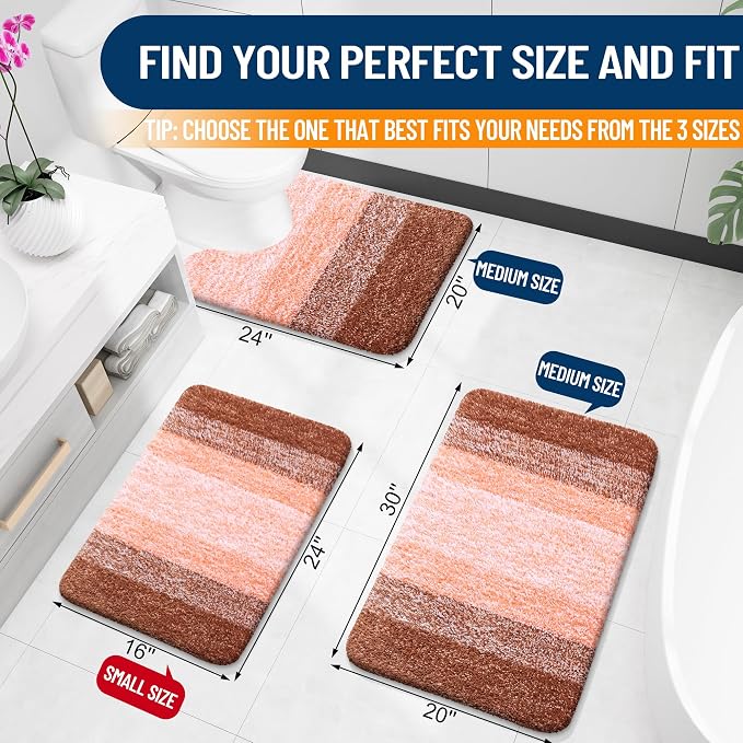 OLANLY Luxury Toilet Rugs U-Shaped 24x20, Soft Absorbent Microfiber Mat | Orange, Non-Slip Quick-Drying Rubber Backing, Machine Washable Plush Contour Bath Mat for Toilet Base, Home Decor Accessories