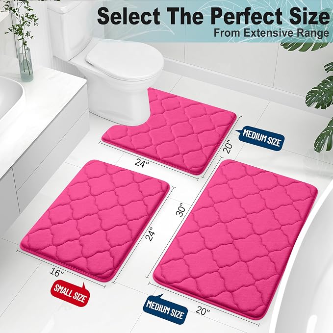 OLANLY Memory Foam Bath Mat Rug 24x16, Ultra Soft Bathroom Rugs, Deep Pink | Thick Absorbent Carpet, Non-Slip Backing, Machine Washable, for Bathroom Floor, Tub, Shower and Home Decor Accessories
